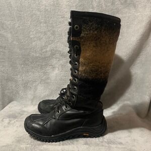 UGG Adirondack Waterproof Lace Up Tall Boots Womens Size 6 Black Tan Wool Lined